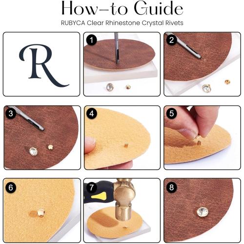 RUBYCA 600 Sets Czech White Clear Crystal Rhinestone Rapid Rivets Silver Color Metal Studs DIY LeatherCraft Kit for Clothing, Wedding, Art and Crafts with a Leather Hole Punch Tool