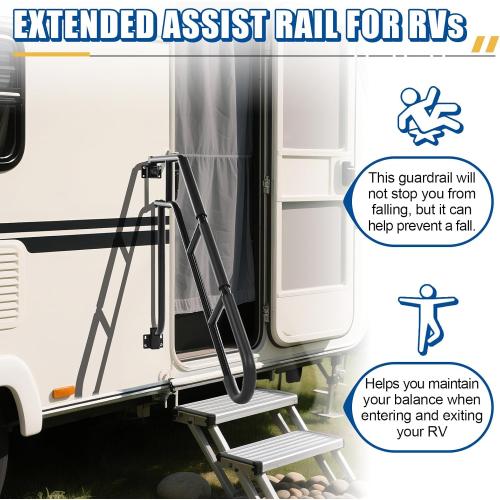 Dreyoo Extended Assist Rail, RV Handrail, RV Handle Grab Bar by Door, Camper Hand Rail, U Shaped Trailer Door Handle, Horizontal Length 34.88'' Ideal for Kids, Elderly and Pregnant Women