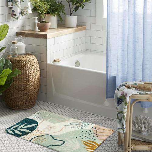 Uphome Bathroom Rugs Modern Abstract Velvet Bath Mat Non-Slip Colorful Botanical Printed Bath Rug Soft Machine Washable Floor Mats Art Design for Bathroom Tub Shower,20''x31''