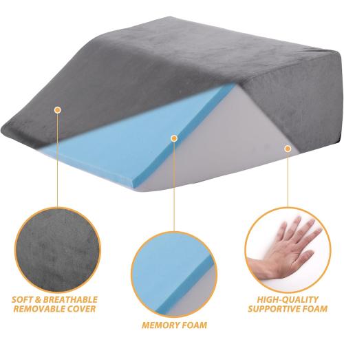 Leg Elevation Pillows, Leg Pillows for Sleeping, Cooling Gel Memory Foam Top, Wedge Pillow for Legs, Leg Wedges for Circulation, Swelling, After Surgery - Removable Cover (8 Inch, Dark Grey)