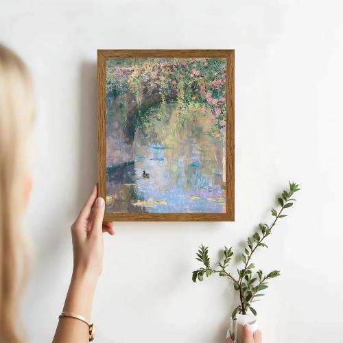 Wojuin Monet Impressionist Flower Arch Framed Canvas Wall Art 8x10 inches