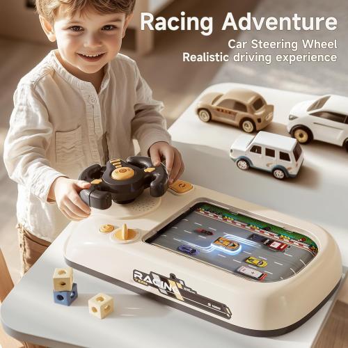Car Adventure Toy with Steering Wheel,Musical Steering Wheel Toys,Interactive Simulation Driving Toddler Simulated Driving Racing Car for Kids 4-6,for Kids Girls Xmas Birthday Gifts(White)