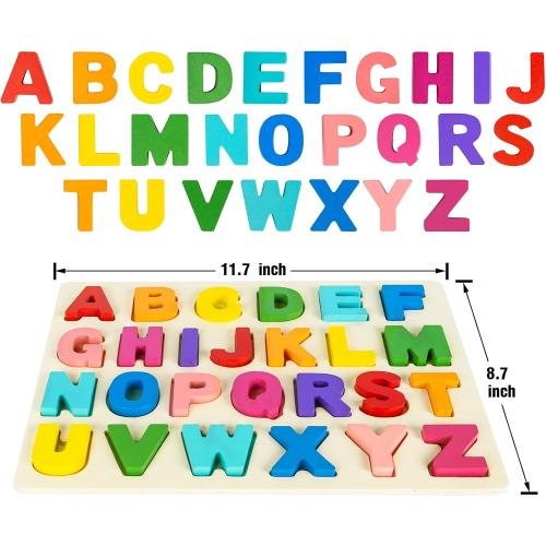 Attmu Alphabet Puzzles Wooden Puzzles for Toddlers Toy, Shape ABC Puzzle Alphabet Learning Toys Preschool Educational Toys Gift for Girls Boys