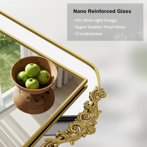 Filigree Arched Wall Mirror 26x38 Retro Wall-Mounted Mirror with Vintage Ornate Carved Applique Hanging Leaning Antique Home Decor Mirror for Fireplace Living Room Entryway Hallway Bathroom, Gold