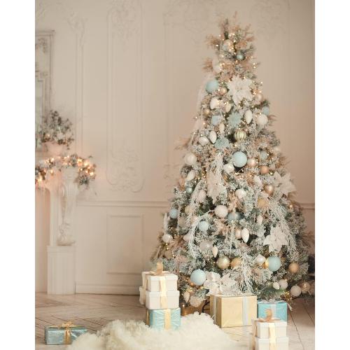 Pre-Lit Christmas Tree 6ft Snow Flocked, Artificial Spruce, 350 Clear Lights, Feel Real Hinged Xmas Trees