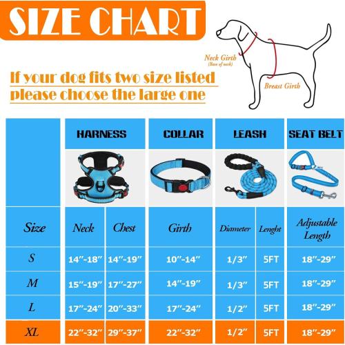 No Pull Dog Harness, Collar & Leash Set | Includes Dog Seat Belt, Collapsible Bowls & Poop Bag Dispenser. Ideal for Training, Walking, Hiking. Fits Small to Large Dogs(Blue-XL)