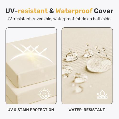 UNIKOME Outdoor Chair Cushions Pack of 4, Water Resistant Patio Cushions with Ties, High Density Sponge Filling Square Corner Seat Cushions for Outdoor Furniture, 18.5*16*3, Beige