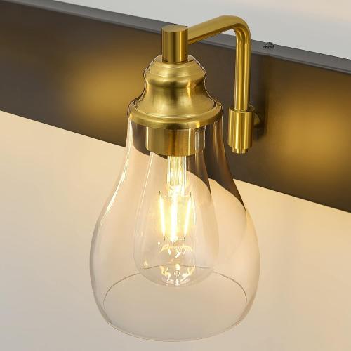 Bathroom Light Fixtures Over Mirror, 2 Light Bathroom Vanity Light with Brushed Gold and Matte Black Finish, Industrial Wall Sconce for Bedroom, Living Room and Proch