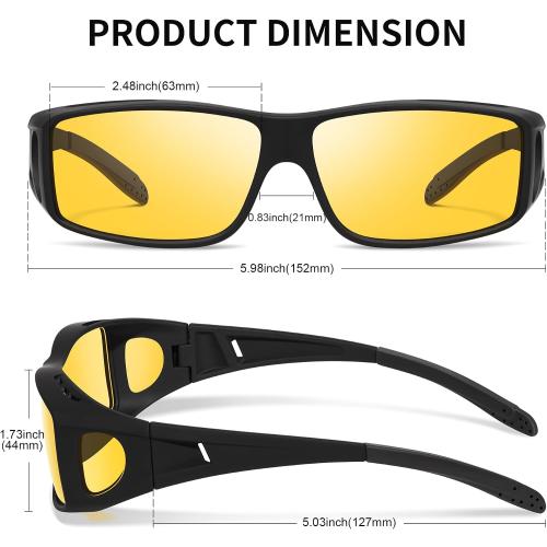 Night Vision Glasses for Driving - Wrap Around Fit Over Glasses for Men Women Anti Glare Polarized HD Yellow Lens