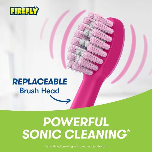 FIREFLY Slim Sonic Barbie Toothbrush with USB Charging and Antibacterial Cover, Ages 3 , 1 Count