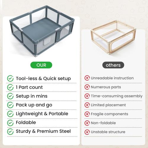 Foldable Baby Playpen - 71×59 Collapsible Play Pen for Babies and Toddlers - Indoor Outdoor Foldable Play Yard with 4 Handles - Folding Baby Playpen with Bag Portable Travel Play Yard