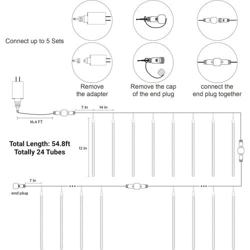 LJLNION 24 Tubes Meteor Shower Lights, Outdoor Icicles Christmas Decor, 12 Inch 864 LED Snow Falling Connectable Raindrop Lights, Xmas Wedding Party Tree Holiday Decoration, Warm White