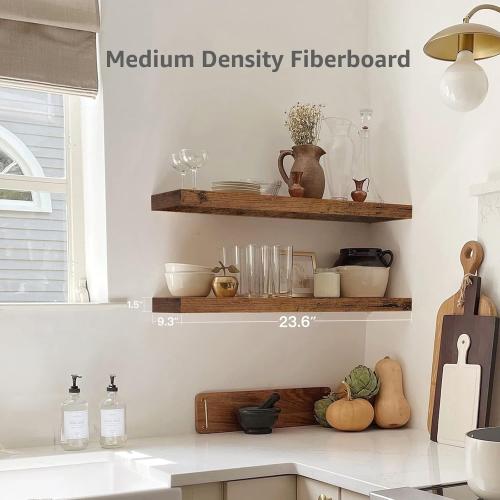 QEEIG Floating Shelves for Wall 23.6 Long - Wall Mounted Shelf Bathroom Kitchen Living Room Bedroom Farmhouse Home Decor Display Bookshelf Large 23.6 x 9.3 inch Set of 2, Rustic Brown (008-60BN)