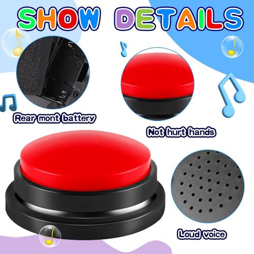 6 Pieces Recordable Answer Buzzers Button Answer Buzzers Game Show Buzzer Recordable Button Classroom Buzzers Perfect for Study Office Home and Pet Buttons Training Toy
