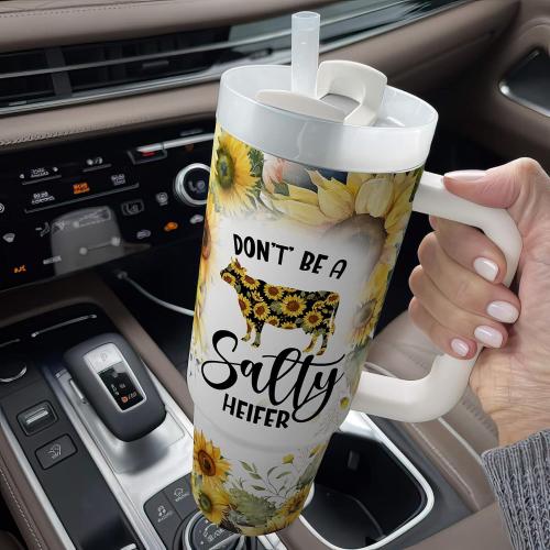 Fancyfams Highland Cow tumbler, 40 oz Stainless Steel Tumbler with Handle Lid and Straw, Cow Gifts for Women Print Mug Cups Lovers Themed Gifts Cute Stuff (Salty 40oz)