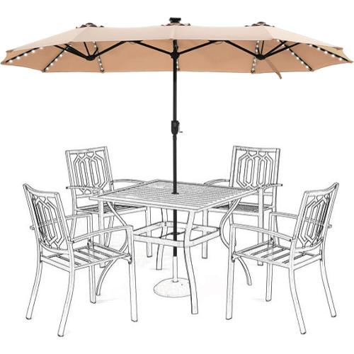 HERA'S PALACE 13ft Patio Umbrella with 120 LED Solar Lights Double Sided Outdoor Umbrella for Patio 8 Colors Changing Table Umbrella Outdoor Patio for Garden Pool