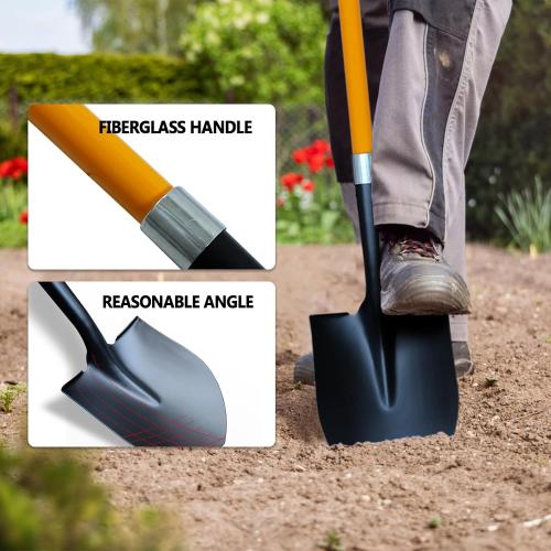 FORCOLID Shovel for Digging, Heavy Duty 57 inch Straight Handled Round Shovel with Non-Slip Tail Cover, Lawn and Yard Tools, Fiberglass Handle(Orange)