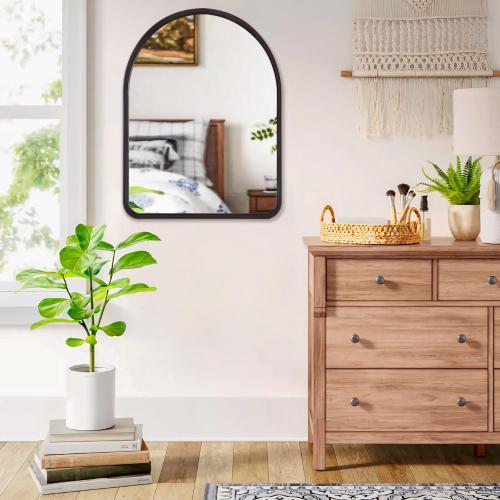Arched Mirrors for Wall 20x16 Black Rustic Wood Framed Vintage Mirror Decorative Farmhouse Living Room Bedroom Bathroom Hanging Mirror Wall Decor Large