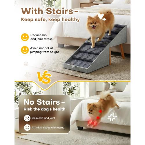 Dog Ramp for Bed & Couch, Dog Stairs 21.06 inches High for Large/Medium/Small Doggie, Foldable 2 in 1 Wooden Pet Steps for Puppy Older and Injured Dogs, Split Ottoman Design, No-Slip Surface