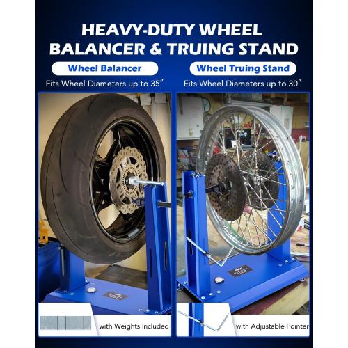 Color Blue Orion Motor Tech Motorcycle Wheel Balancer & Truing Stand, Tire Balancer Stand for Motorcycle Wheel with Adjustable Truing Pointer, Heavy Duty Bicycle Wheel Truing Stand for Sport Dirt Bike