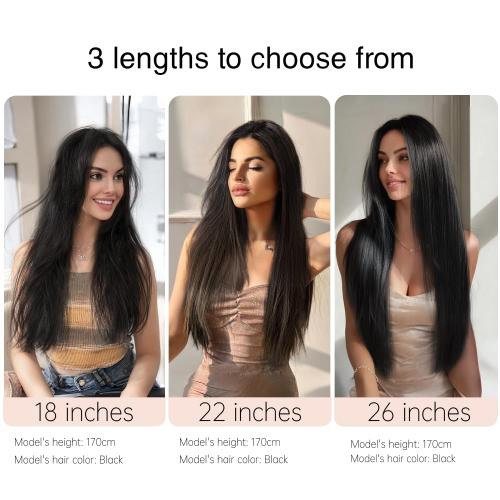 Natural Black Hair Extension Clips 26 Inch Long Invisible Straight Thick Synthetic Clip in Extensions Ins 5PCS Easy Installation Fake Soft Hairpieces for Women Weddings Party Daily Use 8.1 Oz