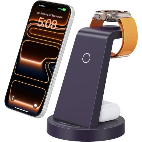 Anlmz 3 in 1 Charging Station for iPhone - Wireless Charger for Apple Products Multiple Devices - Charging Dock Stand for AirPods (for iPhone 17 16e 16 15 14 13 pro 12 11 X Max)