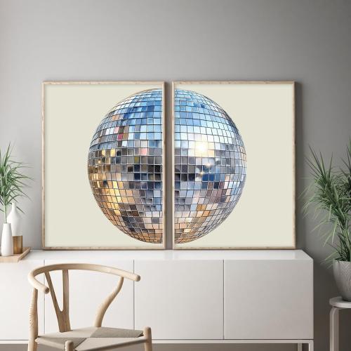 Size 24x36 Set of 2 Disco Ball Wall Art Aesthetic Preppy Canvas Wall Decor Disco Ball Poster Funky Art Retro Trendy Prints Girly Pictures for Living Room Bedroom 24x36 Inch Unframed Set of 2