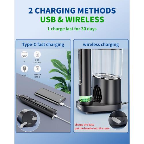 Electric Toothbrush with Water Flosser,Professional Flossing Toothbrush Combo for Teeth Cleaning Plaque Removal with 4 Replacement Heads, 3 Brush Modes & 5 Floss Speeds,Black