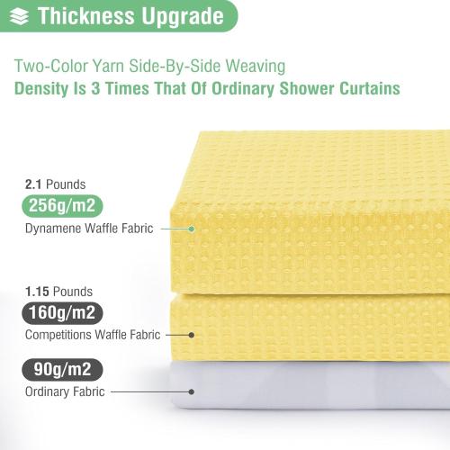 Dynamene Yellow Fabric Shower Curtain - Waffle Weave Textured Heavy Duty Cloth Shower Curtains for Bathroom, 256GSM Hotel Luxury Weighted Bath Curtain Set with 12 Hooks,72x72, Yellow