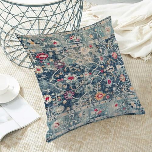 AEIOAE Boho Pillow Covers 18x18 Set of 2 Blue Vintage Retro Decorative Throw Pillow Outdoor Linen Square Farmhouse Decor Cushion Cover for Home Couch Sofa