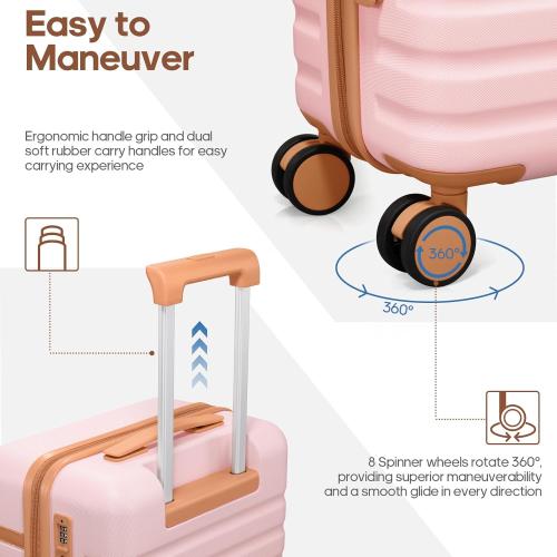 UKEIN Luggage Sets 3 Piece, Carry On Luggage 20In With Spinner Wheels,PC Hardside Suitcase Set with TSA Lock,Durable Carry On Suitcase With Travel Backpack for Men (Pink, 3 piece set (20inch))