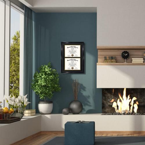 GraduationMall 14x20 Double Diploma Frame, Display 8.5x11 Certificate with Black over Gold Mat,UV Protection Acrylic,Black with Silver Beads