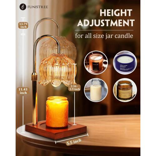 Flower Candle Warmer Lamp with Timer & Dimmer, Adjustable Height Candle Warmer, Birthday Gifts for Women Mom, House Warming New Home Decor, Wax Warmer with 2 Bulbs for Jar Candles