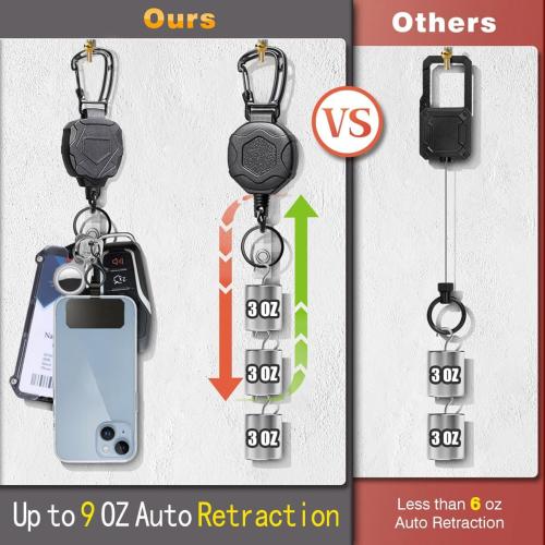 Badge Holder Retractable Clip Heavy Duty Carabiner Badge Reel Keychain with Lanyard ID Cards Holder Cool Tactical ID Holder