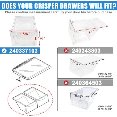 [2 PACK] UPGRADED 240337103 Crisper Bin Drawer Replacement for Frigidaire Kenmore Refrigerator Drawer Replacement, Fridge Drawer for Frigidaire Replacement Drawer Parts AP2115741, 240337100, 240337102