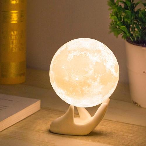 3.5 Inch 3D Moon Lamp – Birthday Gifts for Women, Mood Lighting w/Ceramic Base, White Elephant Gifts for Teenage Girls, White/Yellow Touch-Dimmable LED Night Light for Kids Room