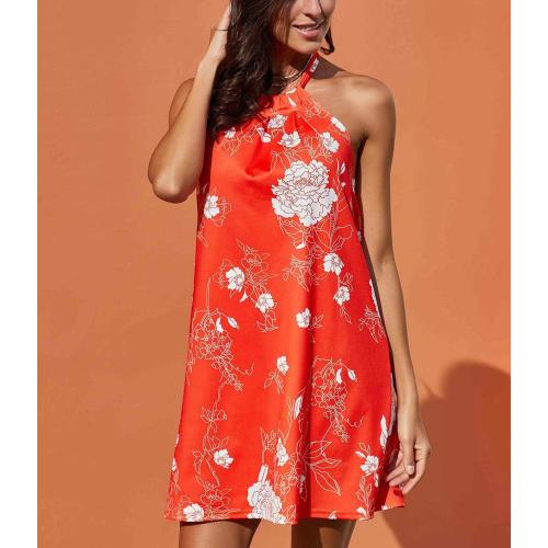 Women's Casual Sleeveless Floral Mini Dress Summer Beach Halter Neck Dresses