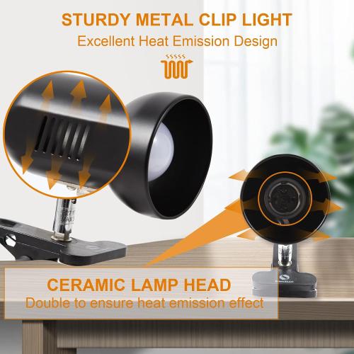RONG&LAN LED Metal Clip On Light Clip on Lamp for Desk, 360° Adjustable Clamp Reading Light for Bed, Eye-Friendly Book Night Light for Desk Bed Table Dorm Room Bedroom Office Reading SUN-86 Black