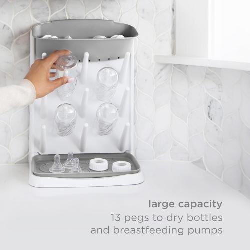 Ubbi Vertical Baby Bottle Drying Rack, Space Saving Countertop Drying Rack Baby Accessory, Gray