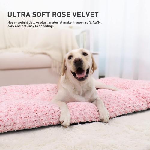 KSIIA Washable Dog Bed Deluxe Plush Dog Crate Beds Comfy Kennel Pad Anti-Slip Pet Sleeping Mat for Large, Jumbo, Medium, Small Dogs Breeds, 35 x 23, Pink