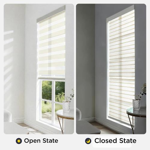 Joydeco Linen Zebra Blinds for Windows, Cordless Privacy Light Filtering Dual Layer Window Shades, Free-Stop Roller Blinds for Home, 33” W x 72” H