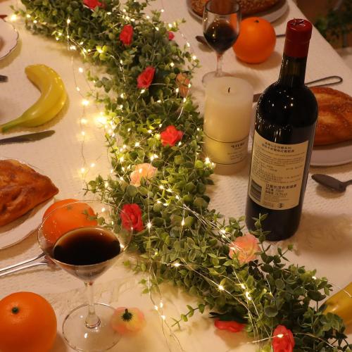 Dolicer 2 Packs Eucalyptus Garland with LED Lights String, 12FT Faux Eucalyptus Greenery Garland, Artificial Hanging Green Leaves Vine Wedding Backdrop Arch Wall Table Decor (Green)