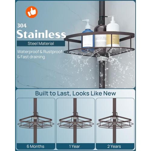 SEIRIONE Rustproof Shower Corner Caddy Organizer for Bathroom,Tension Pole with 4 Baskets, for Bathtub Storage Rack, 34 to 116 Inch Height, Bronze