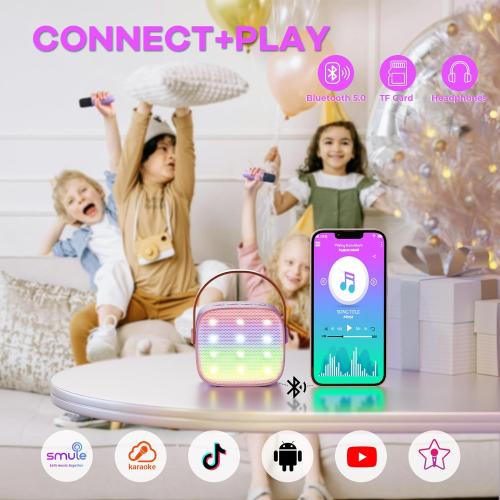 Mini Karaoke Machine with 2 Wireless Microphones, TOP Kids Gifts for Girls Ages 3, 4, 5, 6, 7, 8, 9, 10, 11, 12  Years Old, 4-12th Christmas Birthday Toy Gift for Girls Boys Party (Purple)