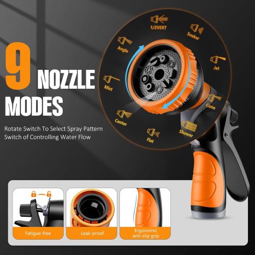 Retractable Garden Hose Reel Outside [1/2 inch ×100 FT], VOTREK Automatic Rewind Wall Mounted Hose Reel [Heavy Duty] with Any Length Lock, 180° Swivel Bracket, 9 Modes Nozzle for Watering Cleaning