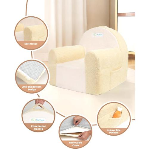 Toddler Chair, Comfy Foam Kids Couch with Soft Velvet Cover, Toddler Couch for Gaming and Studying, Kids Sofa That Fits Nicely with Any Modern Decor, Beige
