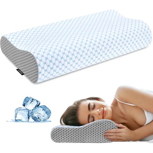 Cervical Neck Pillow for Pain Relief, Contour Memory Foam Pillows for Sleeping, Odorless Ergonomic Pillow Adjustable Orthopedic Cooling Pillow Bed Pillow Neck Support for Side Back Stomach Sleepers