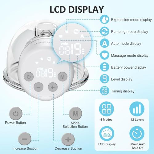 Hands Free Breast Pump, Wearable Breast Pump, Portable Breast Pumps with 4 Modes & 12 Levels, Low-Noise and Painless, LED Electronic Display, 24mm Flange, 2 Pack
