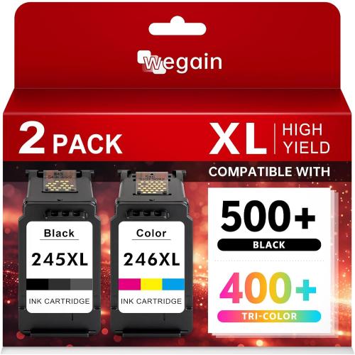 High-Yield PG-245XL CL-246XL Ink Cartridge Combo Pack Compatible for Canon 245 246 XL Work with Canon PIXMA TR4520, TS3320, MG2522, MG2525, MX490, TS302 Printer (1 Black, 1 Color)