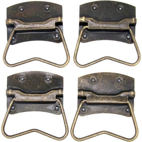 LXZ 4 PCs Vintage Style Lifting Handle Chest Pull with Distressed Antique Brass Finish for Wooden Box/Case/Chest-Large Size